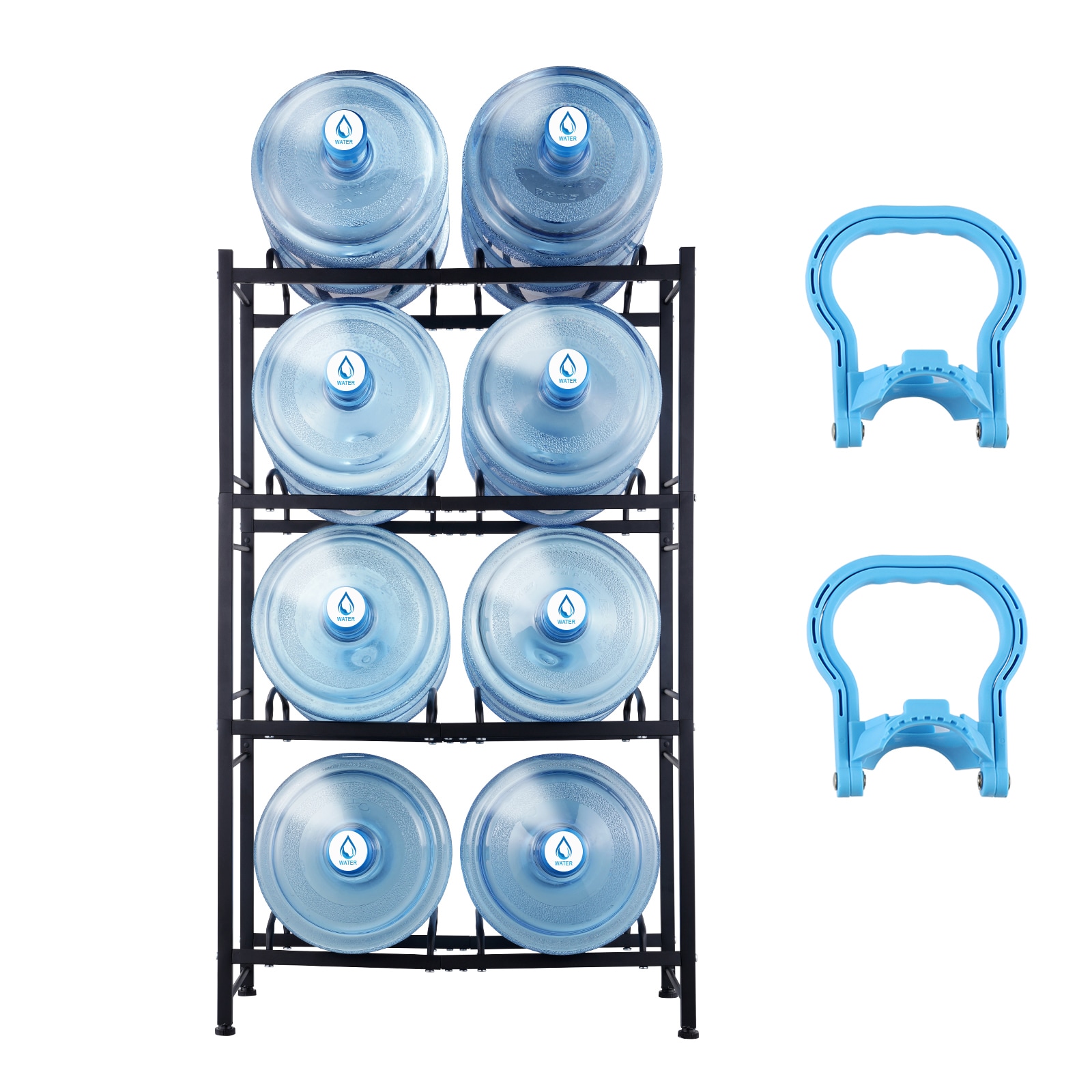 4 Tier Water Bottle Rack Double Row Jug Holder Shelving Unit Black_voghion.com